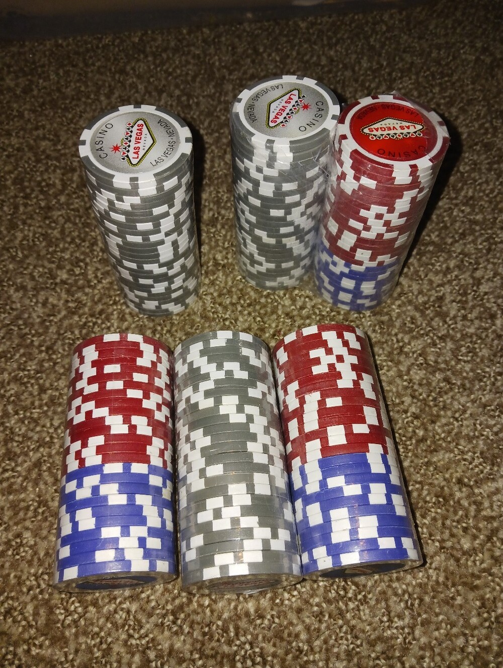 Las Vegas Casino Poker Chips Set - Red, Blue, Gray